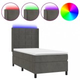 Cumpara ieftin Pat cu arcuri, saltea si LED, gri inchis, 90x200 cm, catifea
