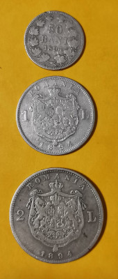 SV * Romania LOT 50 BANI - 1 LEU - 2 LEI 1894 * Argint * Regele Carol I foto