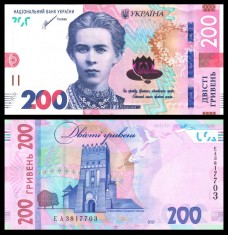 UCRAINA ? bancnota ? 200 Hrivna ? 2021 ? P-126A ? Shevchenko ? UNC ? necirculata foto