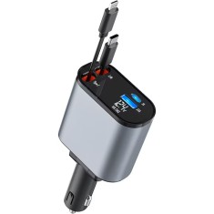 Incarcator auto Super Fast Charge cablu retractabil USB-C 4 in 1 120W
