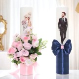 Set 2 Lumanari pentru Nunta cu flori artificiale ROZ - BLEUMARIN - LN06, Inovius