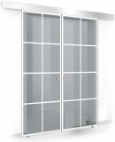 Usa culisanta Boss &reg; Duo model Residence alb, 60+60x215 cm, sticla gri securizata, glisanta in ambele directii, Modern Glass Art
