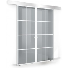 Usa culisanta Boss &reg; Duo model Residence alb, 60+60x215 cm, sticla gri securizata, glisanta in ambele directii