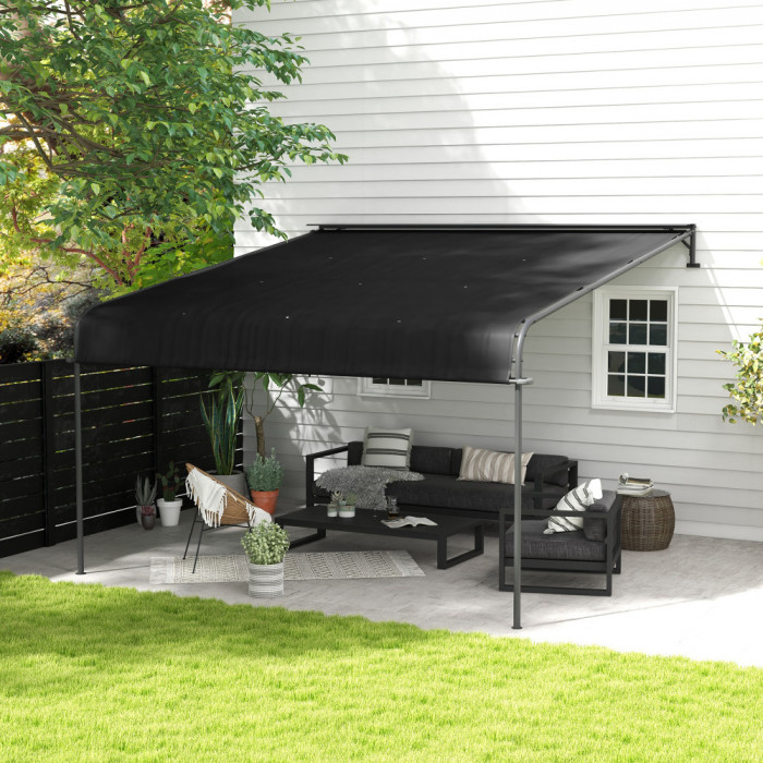 Outsunny Pergola Inclinata de 3 x 4m cu Copertina Retractabila