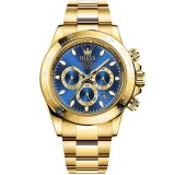 Ceas barbatesc de mana Olevs Mecanic Automatic Luxury Elegant Cronograf Data Analog Auriu Albastru