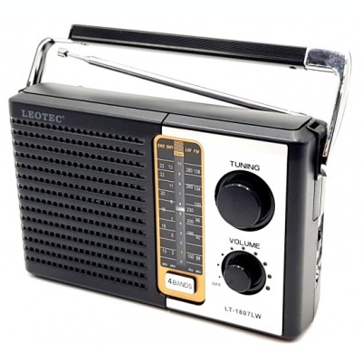 Radio cu 4 benzi radio FM, LW ,SW1,SW2 , alimentare 220v si baterii , Leotec 1807 cu LW foto