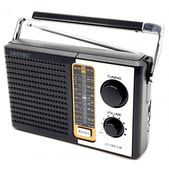 Radio cu 4 benzi radio FM, LW ,SW1,SW2 , alimentare 220v si baterii , Leotec 1807 cu LW