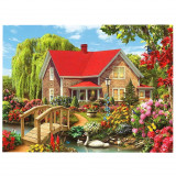 Set pictura pe numere Casa cu flori, panza pe rama de lemn, 40x50 cm