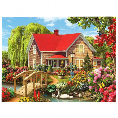 Set pictura pe numere Casa cu flori, panza pe rama de lemn, 40x50 cm foto