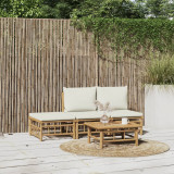 VidaXL Set mobilier de grădină, cu perne alb crem, 4 piese, bambus