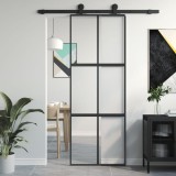 Ușă glisantă, negru, 76x205 cm, sticlă securizată și aluminiu