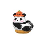 Set De Constructie Panda Lenes cu Palarie Dovleac Innovium&trade;, 396 Piese Din ABS Durabil, Model 3D Amuzant si Educativ, 6.6 &times; 7 &times; 8.6 CM