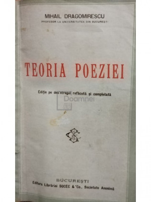 Mihail Dragomirescu - Teoria poeziei (editia 1927) foto
