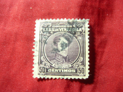 Timbru Venezuela 1915 Simon Bolivar , 50c violet stampilat foto