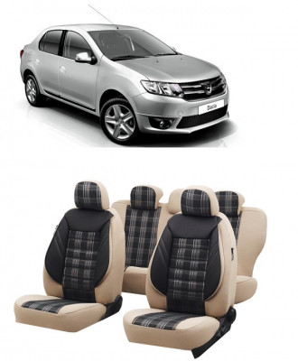 Set huse scaune compatibile Dacia Logan 2012-2020 Piele + Textil (Compatibile cu sistem AIRBAG) foto