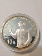 CHINA 10 yuan 1982 ALBERT EINSTAIN PROOF argint, 27 g moneda din foto