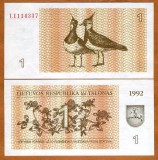 !!! LITUANIA - 1 TALONAS 1992 - P 39 - UNC