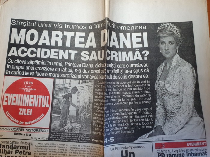 evenimentul zilei 1 septembrie 1997- moartea printesei diana