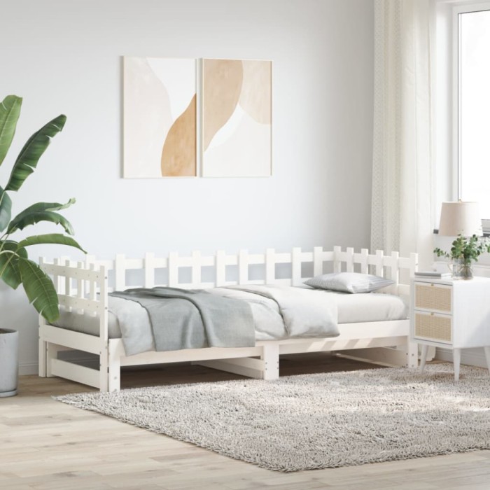 Gossi pat de zi extensibil, alb, 2x(90x190) cm, lemn masiv de pin