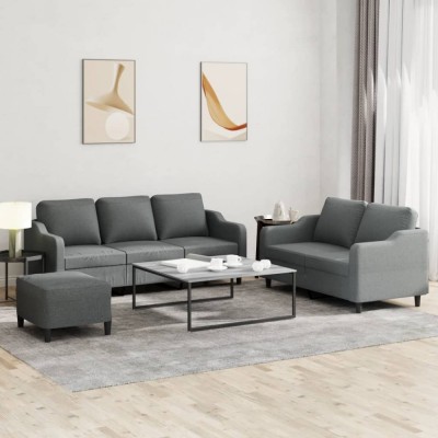 vidaXL Set de canapele cu perne, 3 piese, gri &amp;icirc;nchis, textil 3201843 foto
