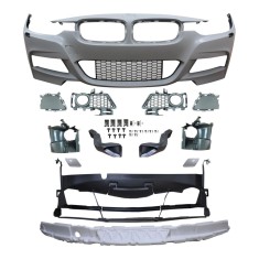Set bara fata BMW Seria 3 (F30/F31), 2015-12.2019, cu gauri spalator; grunduit, de vopsit; type M-Tech; cu grile inferioare; cu conducte de aer cu fr
