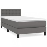 Cumpara ieftin Pat box spring cu saltea, gri, 80x200 cm, piele ecologica