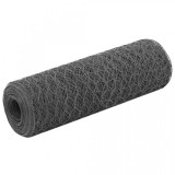 Plasă de s&acirc;rmă, gri, 25x0,5 m, oțel cu &icirc;nveliș PVC, hexagonal, vidaXL