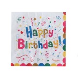 Servetele de Masa pentru Zile de Nastere, Cyrax, Servetele de masa Tematice Happy Birthday, Set 20 buc, Unisex, din Hartie, 33 x 33 cm, Alb Multicolor