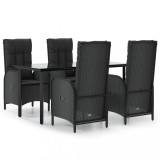 Cumpara ieftin Set mobilier de gradina cu perne, 5 piese, negru, poliratan