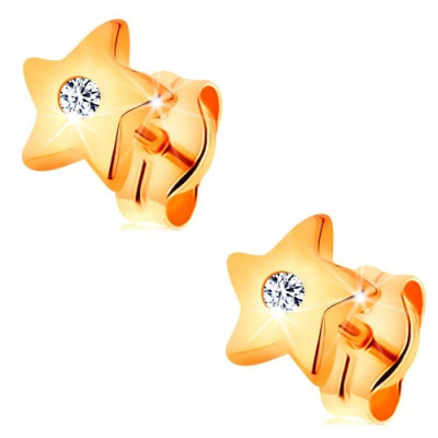 Cercei realizați din aur galben de 14K - stele strălucitoare cu zirconiu transparent &amp;icirc;n mijloc foto