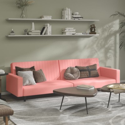 vidaXL Canapea extensibilă cu 2 locuri, roz, catifea 375941 foto
