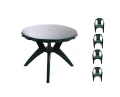 Set masa OMC rotunda 90x72cm, cu 4 scaune, pentru gradina, verde, din plastic foto