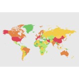 Harta decorativa pentru perete, lume administrativa, PVC rezistent la apa, 50x70 cm