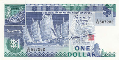 Singapore, 1 Dolar (nedatata; circa 1987), UNC foto