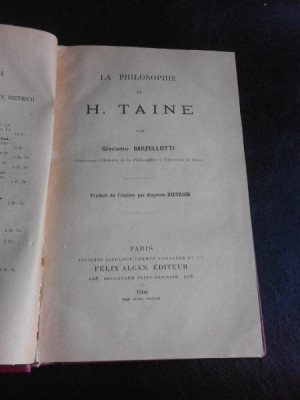 La Philosophie de H. Taine - Giacomo Barzellotti (carte in limba franceza) foto