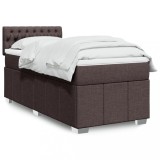 Cumpara ieftin Pat box spring cu saltea, maro &icirc;nchis, 90x200 cm, textil