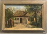 Pictura Peisaj cu case, Natura, Ulei, Realism