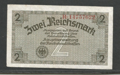 GERMANIA NAZISTA 2 MARCI REICHSMARK 1940 [4] P- 137b , 8 cifre , Litera R , XF foto