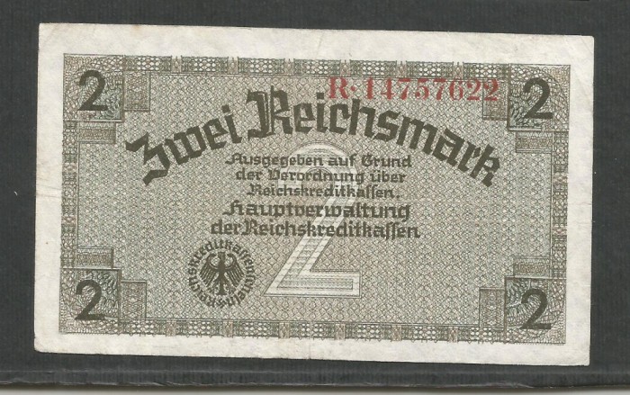 GERMANIA NAZISTA 2 MARCI REICHSMARK 1940 [4] P- 137b , 8 cifre , Litera R , XF