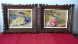 TABLOU ULEI PE PANZA CU RAMA DE LEMN SCULPTAT LOT 2 BUC., Natura statica, Altul