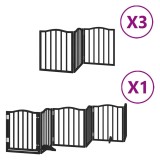 Cumpara ieftin Poarta caini pliabila cu usa 15 panouri negru 750 cm, lemn plop