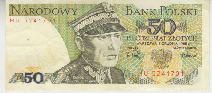 M1 - Bancnota foarte veche - Polonia - 50 zloti - 1988