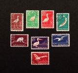 RARA Serie Completă 8 Timbre Rom&acirc;nia R.P.R. 1956 Protecția Naturii Faună Păsări Hermină Păstrugă Vultur Codalb Ștampilate - A992