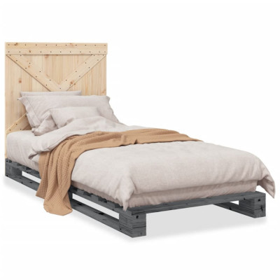 vidaXL Cadru de pat cu tăblie, gri, 90x200 cm, lemn masiv de pin foto