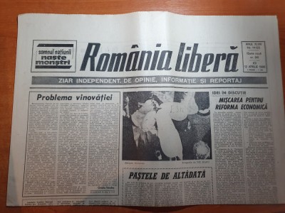 ziarul romania libera 12 aprilie 1990-articolul &amp;quot; pastele de altadata &amp;quot; foto