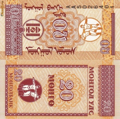 MONGOLIA 20 mongo 1993 UNC!!! foto