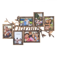 Rama foto, vintage, multipla, bronz, text &amp;quot;Family&amp;quot;, 6 cadre, 60x38 cm NADIN foto