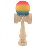 Kendama X Originala, Kendama Profesionala din Lemn, Rubber Grip, 18 cm,Rosu/Galben/Albastru