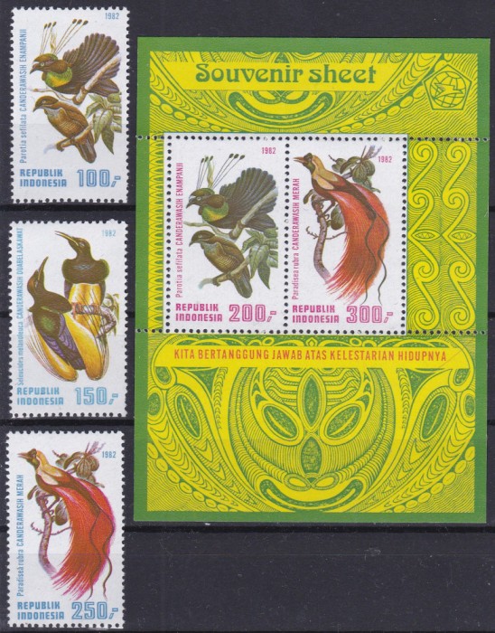 DB1 Fauna Pasari Paradis Indonezia 1982 3 v. + SS MNH