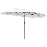 Outsunny Umbrelă dublă cu LED solar 450 x 265 cm, umbrelă cu manivelă, umbrelă ovală de balcon umbrelă de plajă rezistent la v&acirc;nt stabilă umbrelă de p